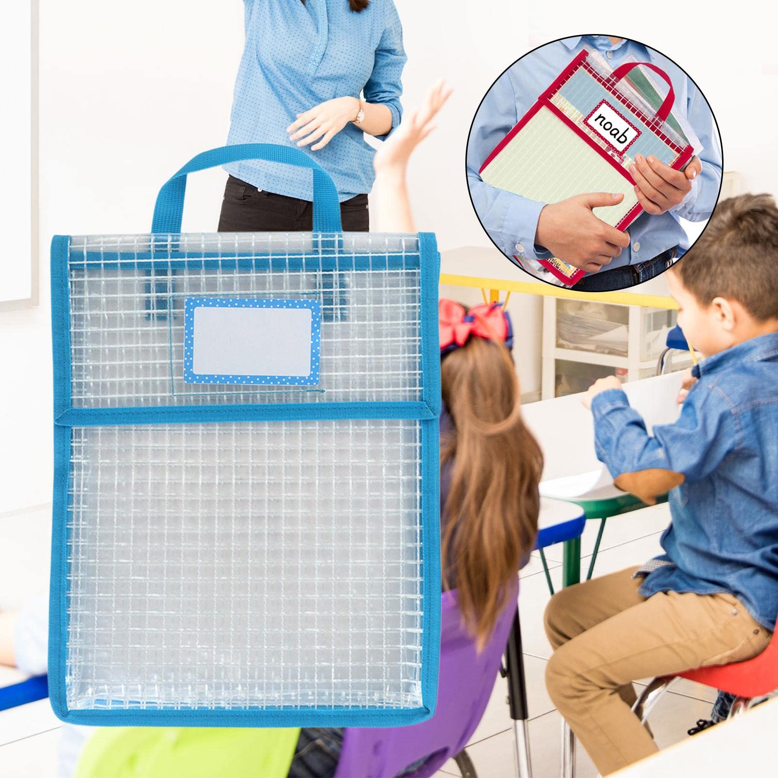 Borse per cartelle con Cerniera, Confezione da 2 Borse Porta Libri con Manico Blu(5 Set of(Blue))