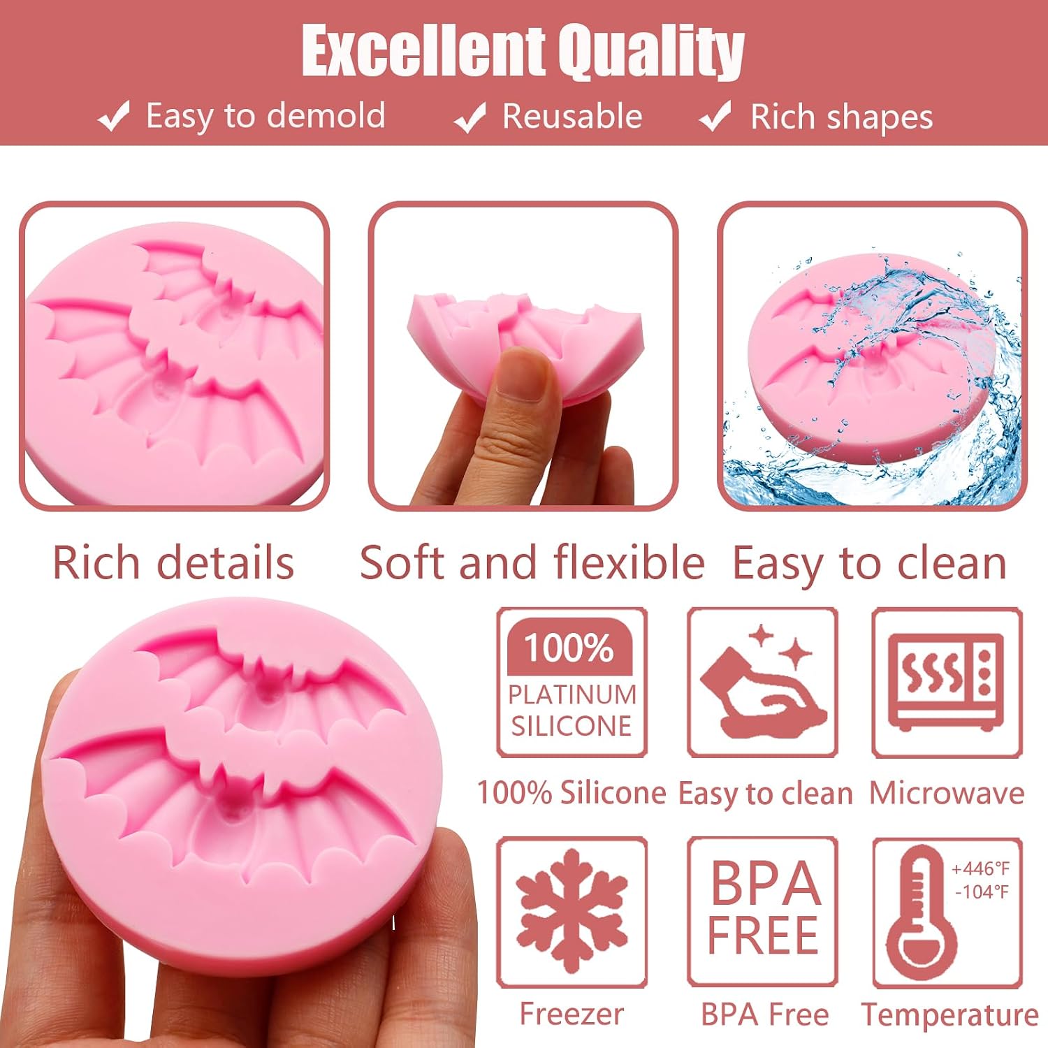 Halloween Bat Silicone Mold 4 Pcs, Bat Chocolate Fondant Mold for Cake Decoration Candy Cupcake Topper Cake Polymer Clay Crafts Epoxy Resin