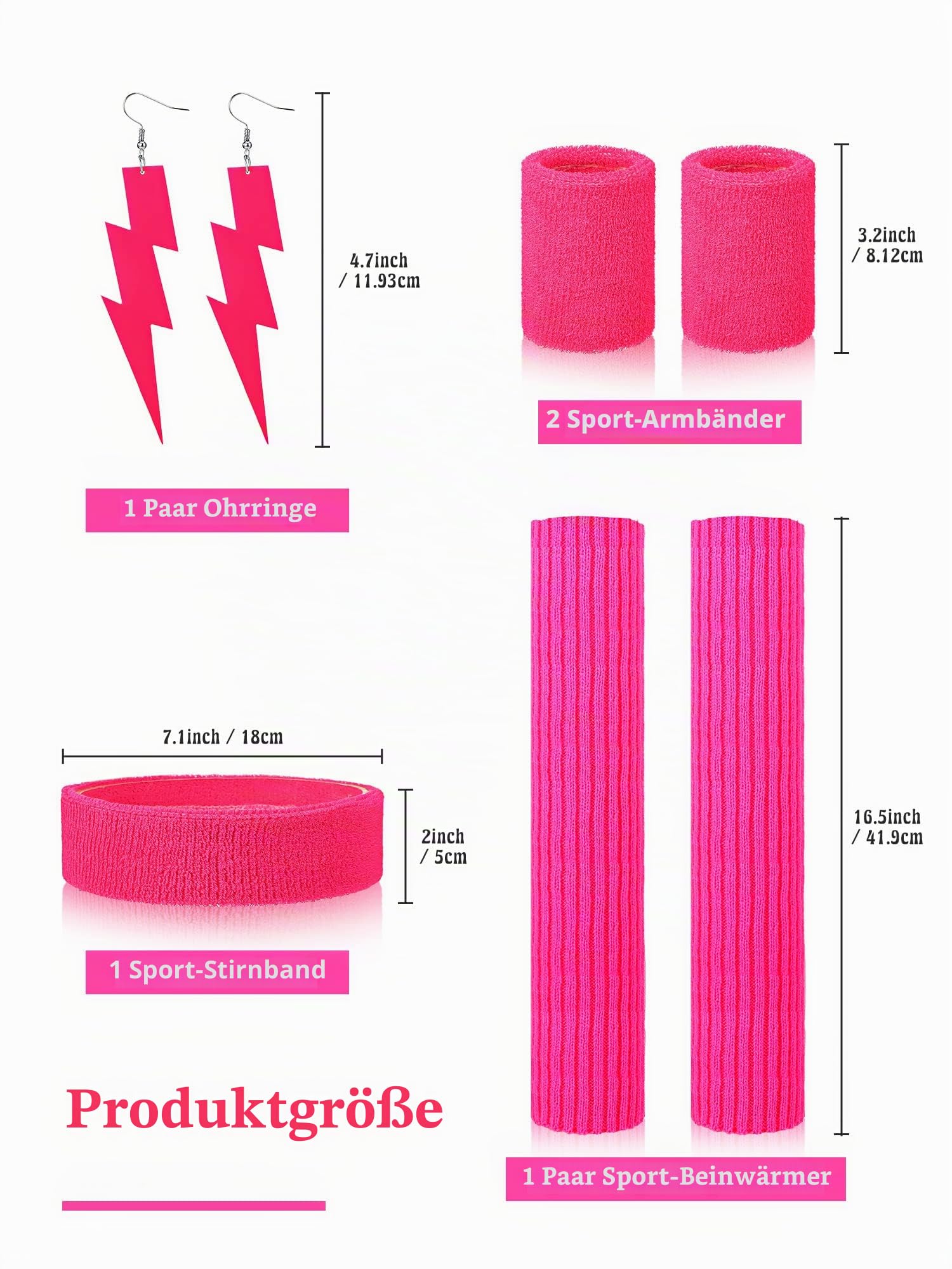 Frauen 80er Jahre Workout Kostüm Outfit Zubehör Set Leggings Stirnband Armbänder Beinstulpen Ohrringe für Party Sport