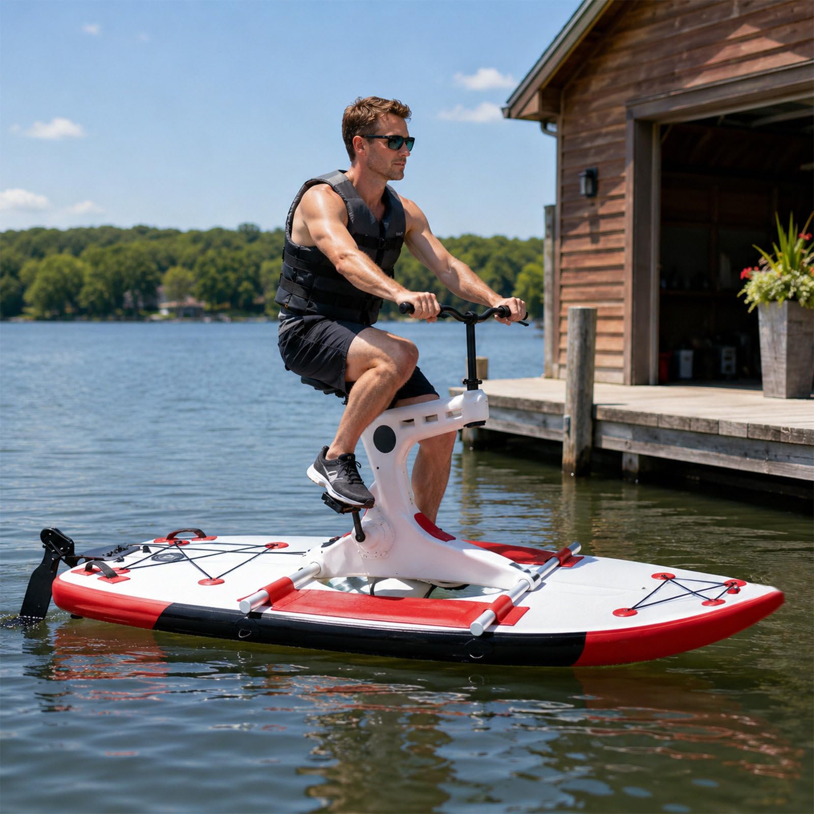 QJJML Water Bike For Adults, inflatable pedal water bike, Pedal Water Bike, One Person Pedal Boat For Lakes, Gentle Rivers, Resorts And Water Parks,Simple structure Red
