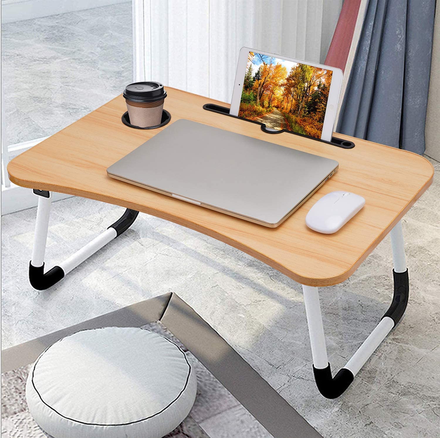 AJB Laptop Desk,Foldable Laptop Stand, Small Dormitory Table, Breakfast Serving Bed Tray, Laptop Bed Tray, Dorm Desk,Notebook Table with Tablet Slots and Cup Holder, Perfect for Watching Movie on Bed (B08GP2CWSS) Amazon Price History, Amazon Price Tracker