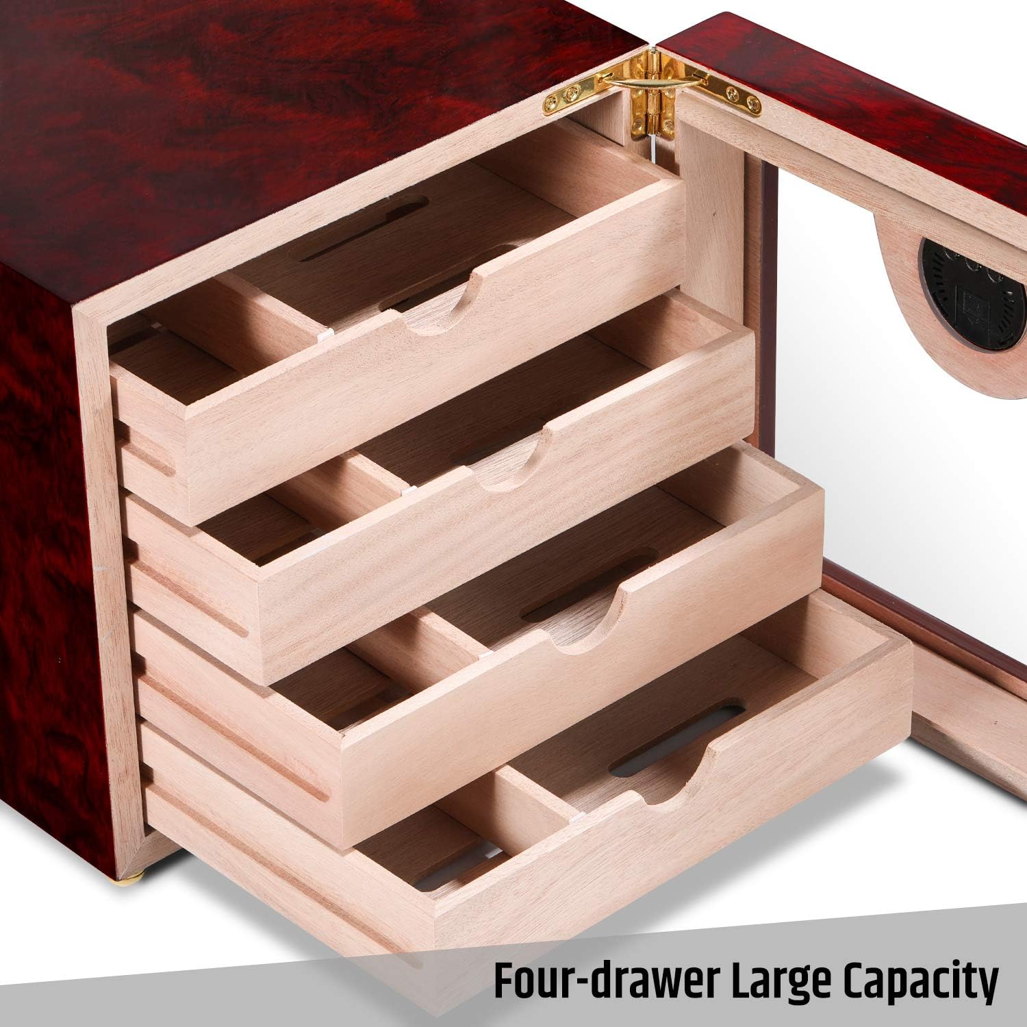 Woodronic Cigar Humidor Cabinet for 50-100 Cigars with Humidifier and Hygrometer, Spanish Cedar Lined Trays and Dividers, Rosewood Finish, Gift for Men