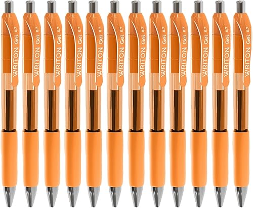 Writon Bolígrafos de gel retráctiles, agarre cómodo, punta fina de 0.028 in, tinta naranja, paquete de 12