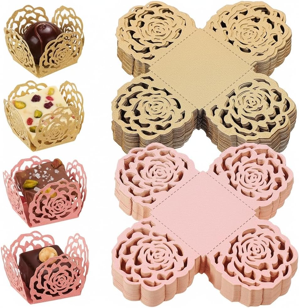 100Pcs Truffle Wrappers Liners Cups, 1.37x1.37x1.3 inch Chocolate Wrappers Candy Cups, Mini Flared Packing Paper for Shower Birthday Wedding Party Favors