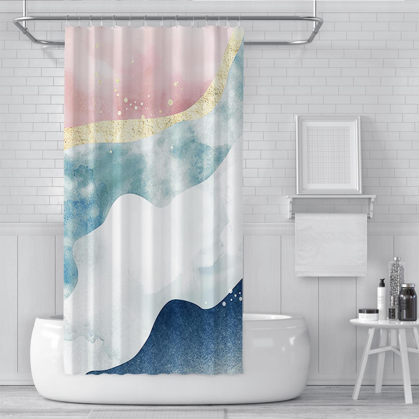 Diagrama Abstracto Cortinas de Ducha para baño Oro Azul Diseños únicos Cortinas de Ducha Set Quick Dry Multi Sizes Cortinas de bañera W160xL200cm