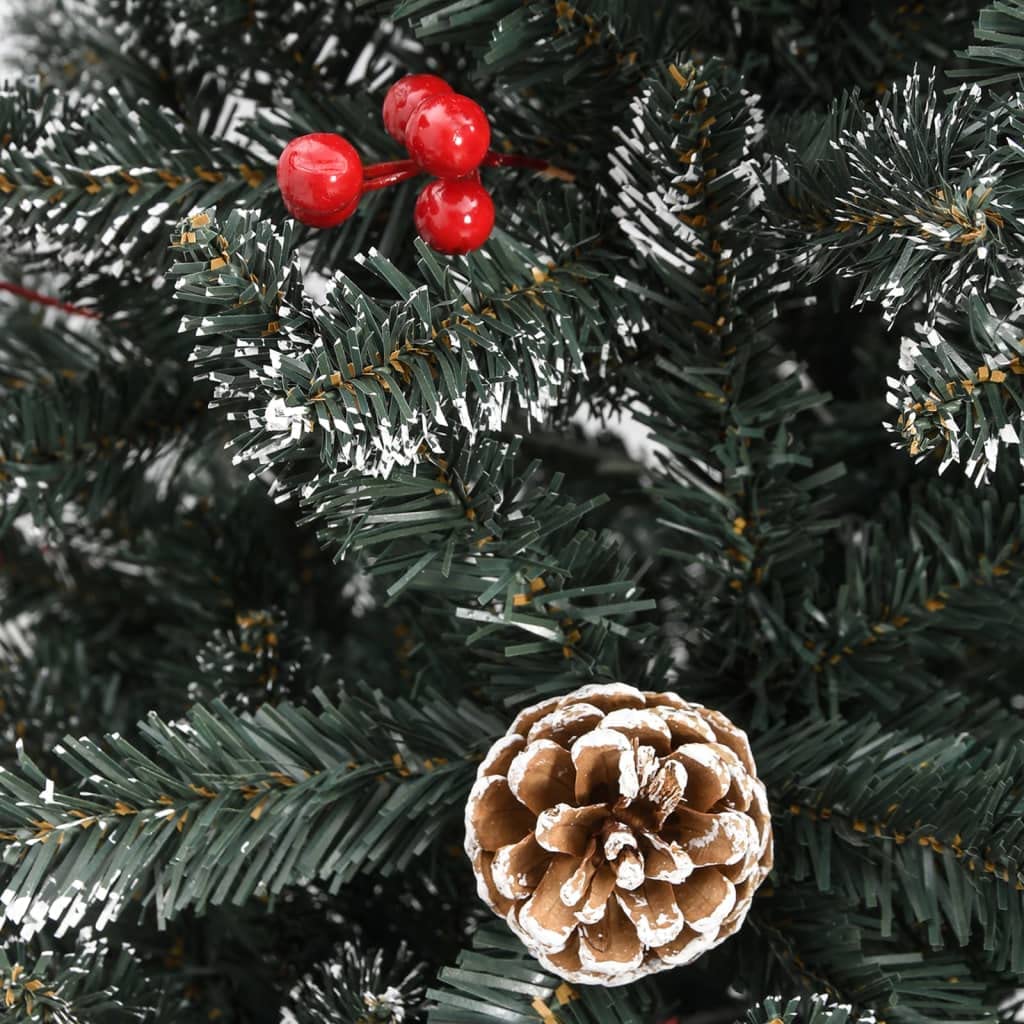 Künstlicher Weihnachtsbaum 150 cm aus PVC mit Stahlständer, klappbar, beschneit, naturgetreu, geschmückt mit Zapfen und Beeren für Wohnzimmer und Winterdekoration