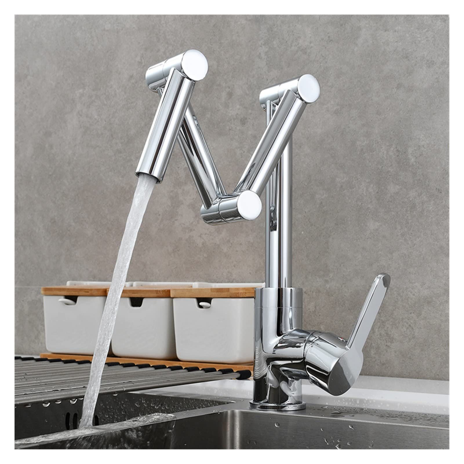 Cudtapi 1 Function Chrome Bathroom Faucet Brass Pot Filler Faucet Deck Mounted Three-Section Extension Folding Kitchen Triple Joint Swing Arm For Hot And Cold(1 Function Chrome)