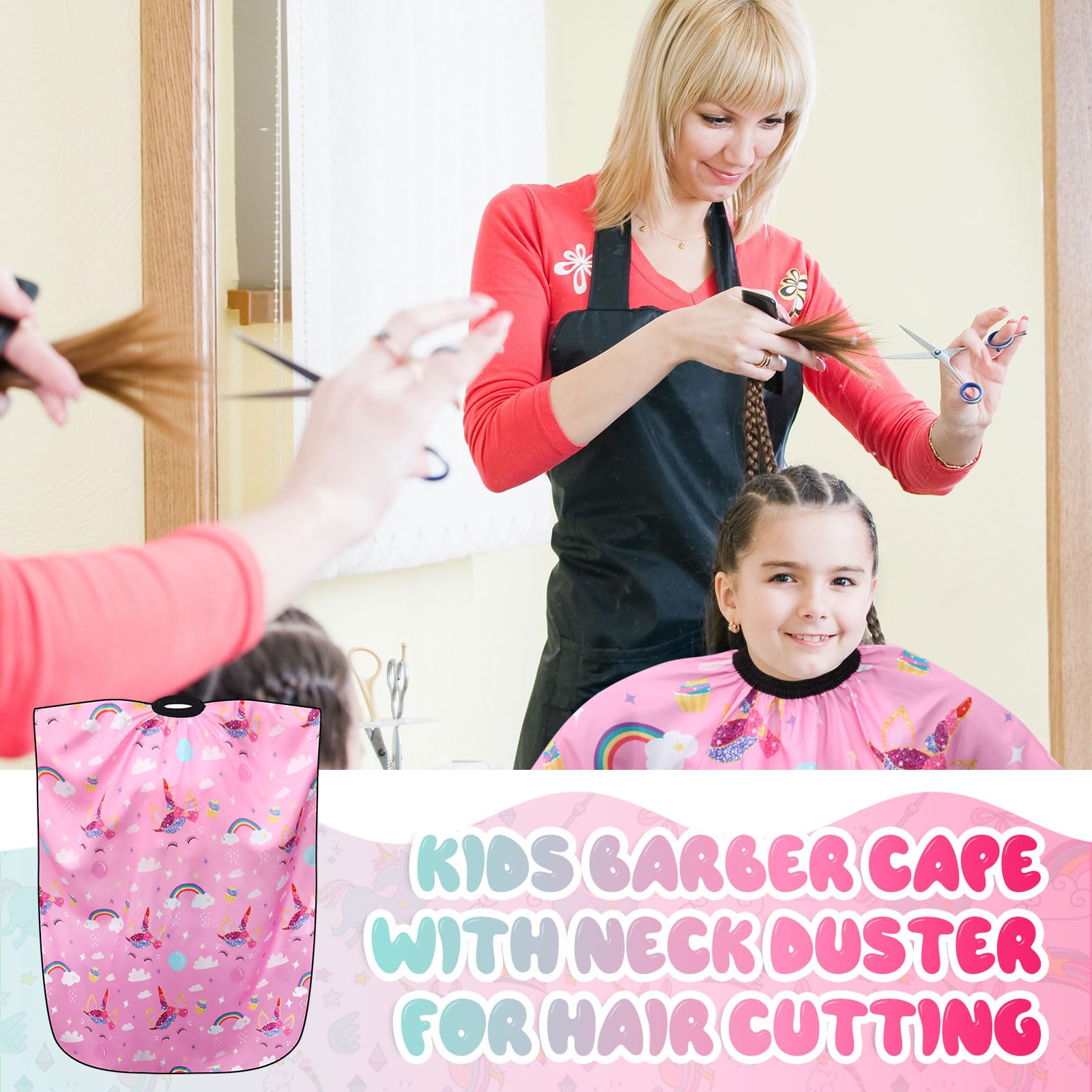 2 piezas de unicornio peluquero capa profesional salón corte pelo tinte corte pelo delantal capa con cierre cubierta de corte para niños, Varios colores, Talla única 4