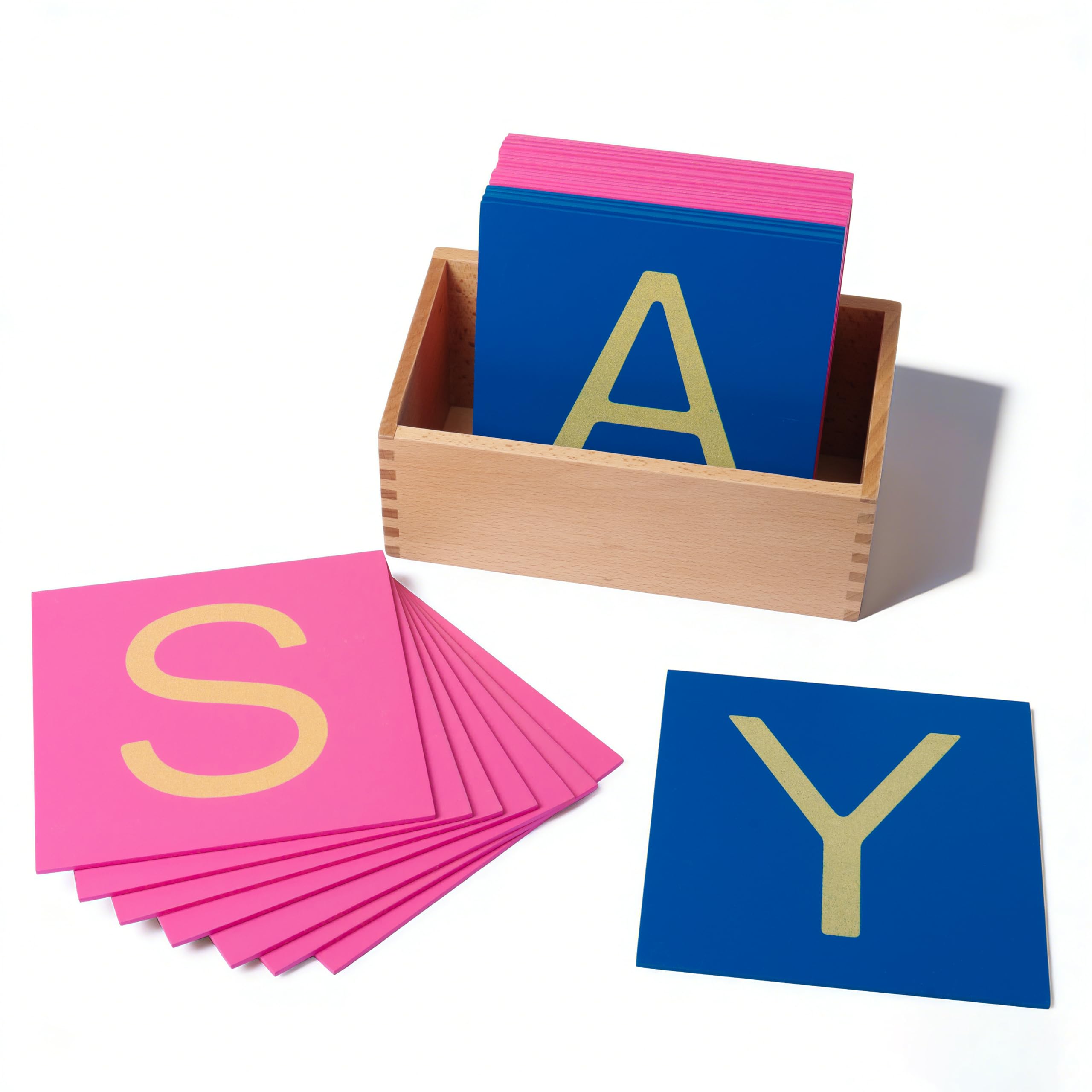 Premium Montessori Großbuchstaben Sandpapierbuchstaben mit Buchenholz-Box 8.7 Zoll 4.4 lbs – Taktiles Uppercase Alphabet für Großschreibregeln, Namen & Satzanfänge, Sprachmaterial für Kinder 4-5+