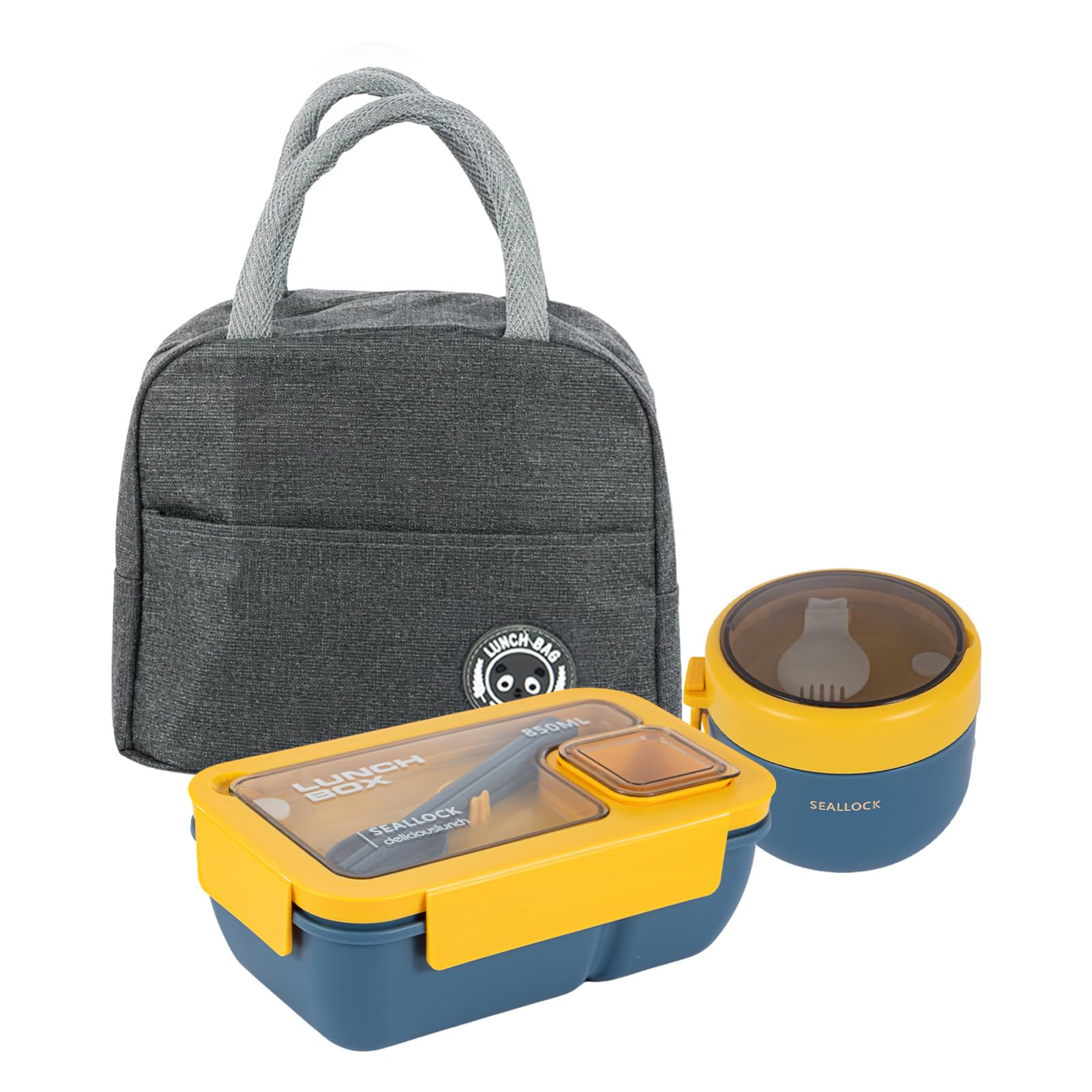 Minifactory Bento Box for Adults Lunch Box Set with Insulated Lunch Bag Utensils Leakproof Oats Container Meal Prep Containers for Work School Office Picnic Travel (Blue)