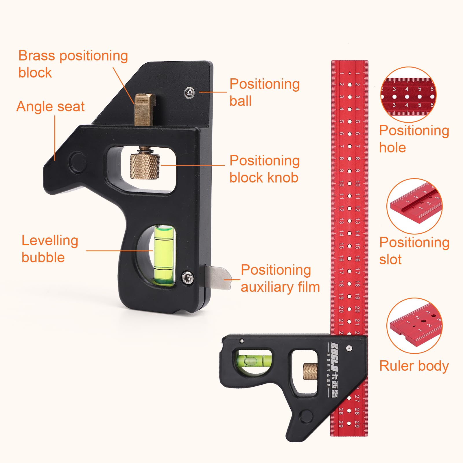 300mm Set Combination Square Multifunctional, Squares Woodworking Tools With Level Bubble - Image 4