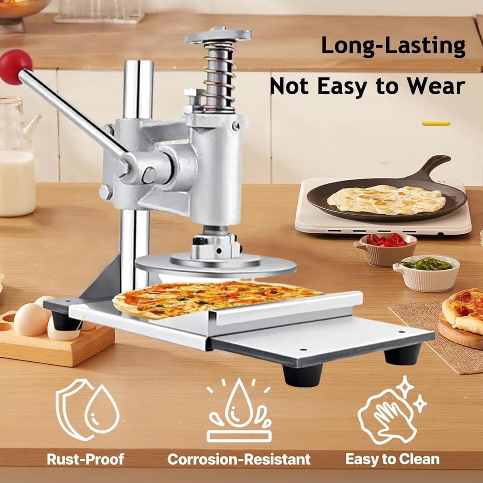 Pressa per impasti per pizza, spessore regolabile, per croste e pizzerie fatte in casa, pasticceria di qualità professionale