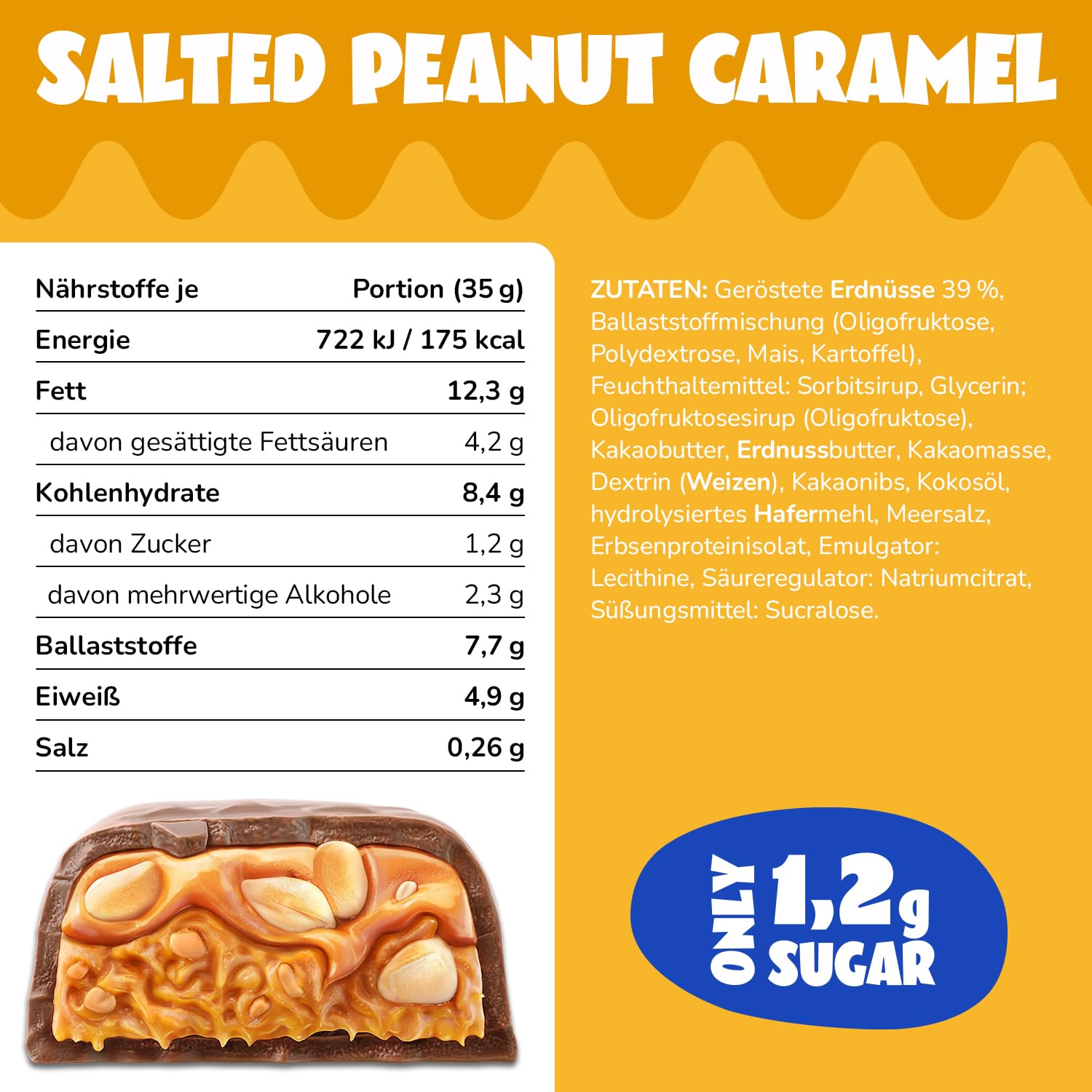 AHEAD Veganer Süßigkeiten Riegel – Salted Peanut Caramel – 16 x 35g – Keto Riegel mit Schokolade ohne Zuckerzusatz – nur 5g Net Carbs pro Low Carb Süßigkeit - Verbesserte Rezeptur