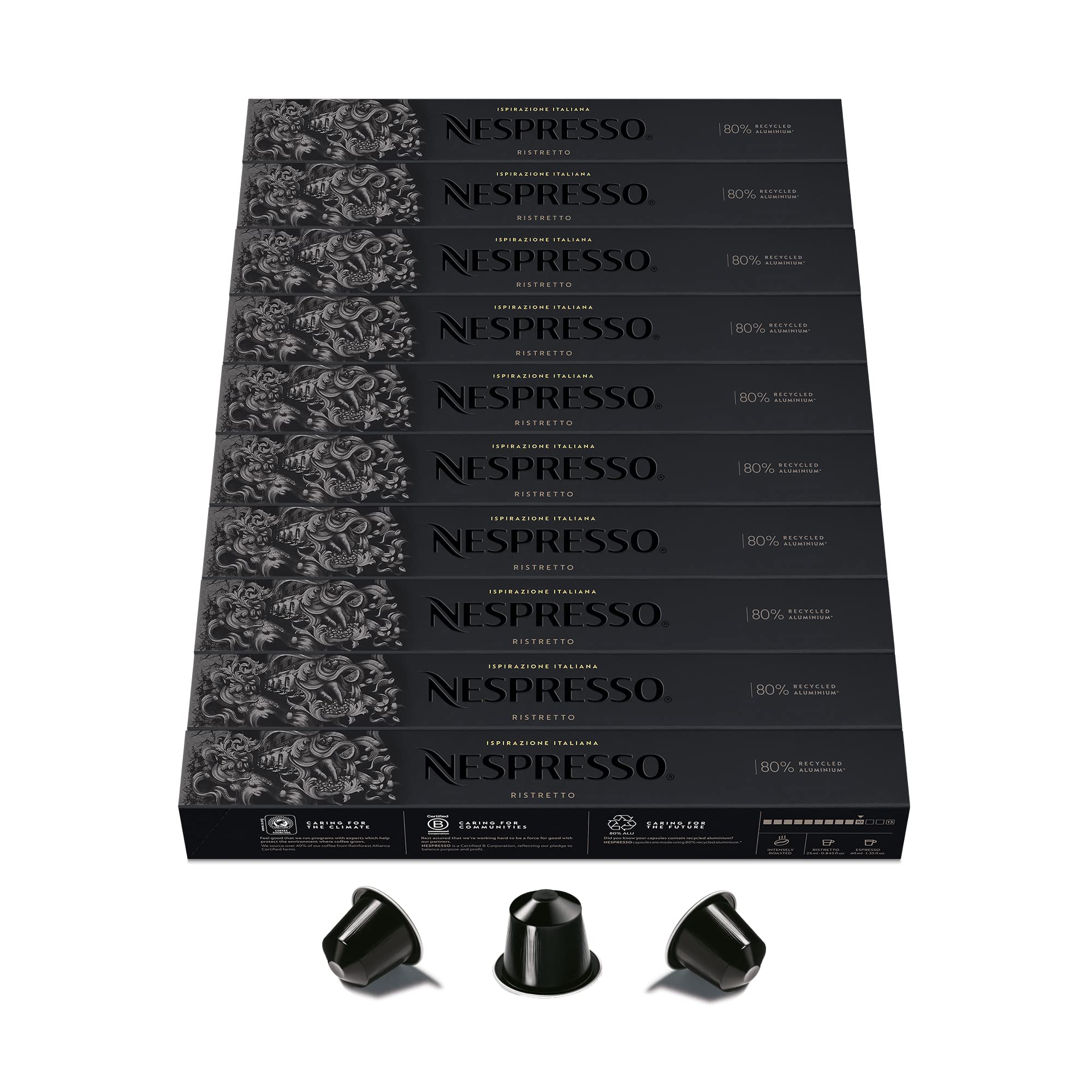 Nespresso Original Cápsulas de Café Ristretto, 100 Cápsulas para Máquina de Café, Cafetera, Tueste Intenso con Notas Afrutadas…