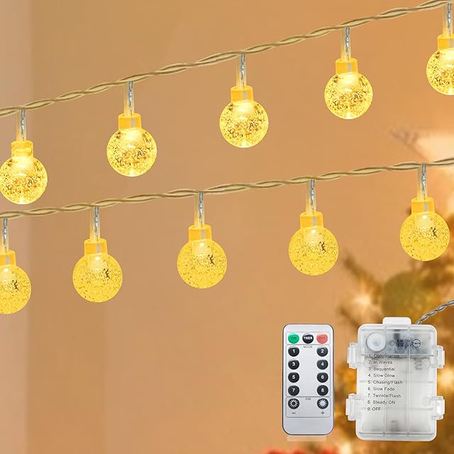 Fairy Lights Battery Operated30Ft 60Led Indoor Outdoor String Lights Remote Control, 8 Lighting Modes Waterproof Hanging Lights Decorative Christmas Lights for Party Patio Garden Wedding-Warm Light