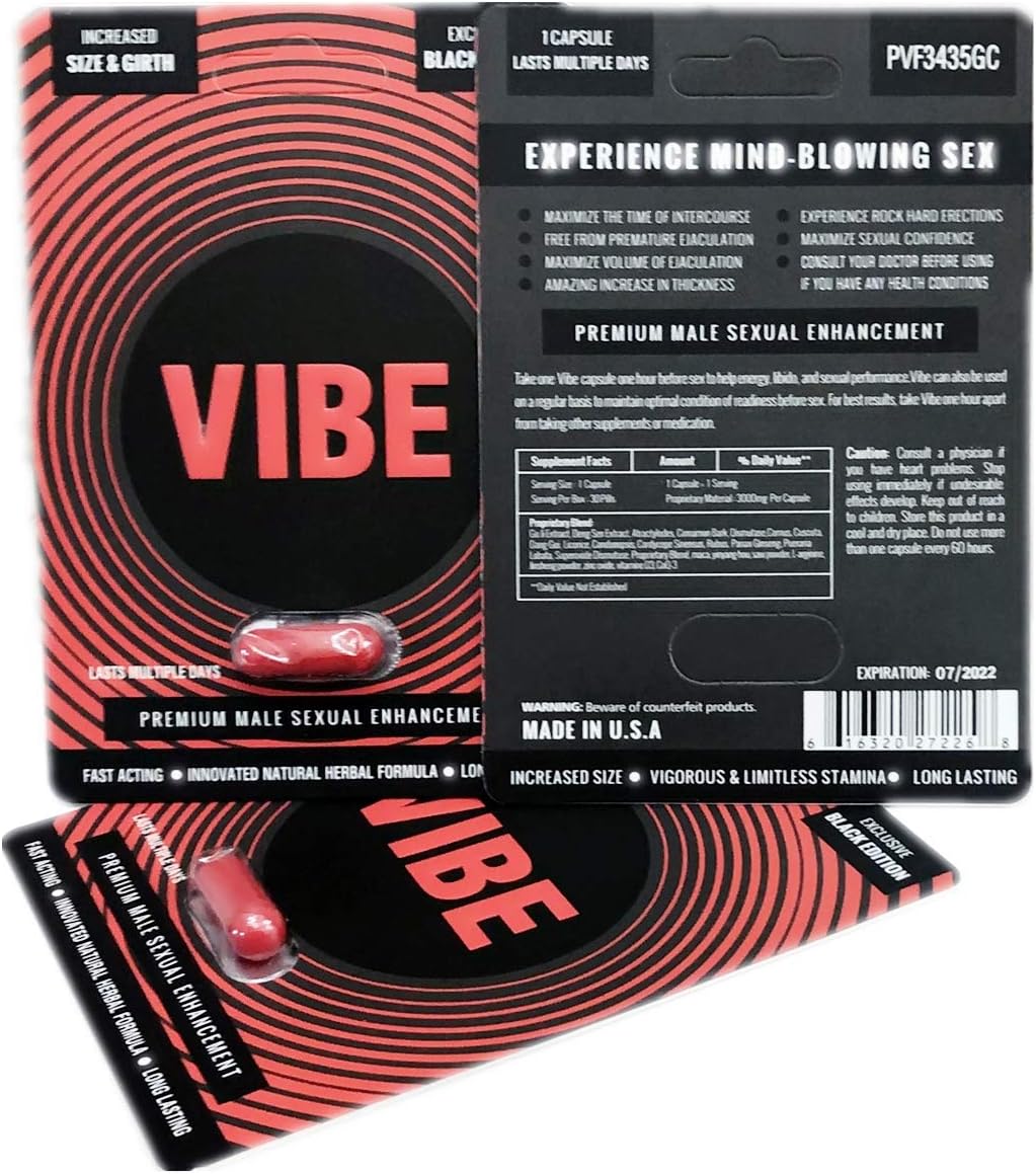 The Original Black Red Vibe Premium Energy Enhancement Performance Booster Pills (4) : Health & Household
