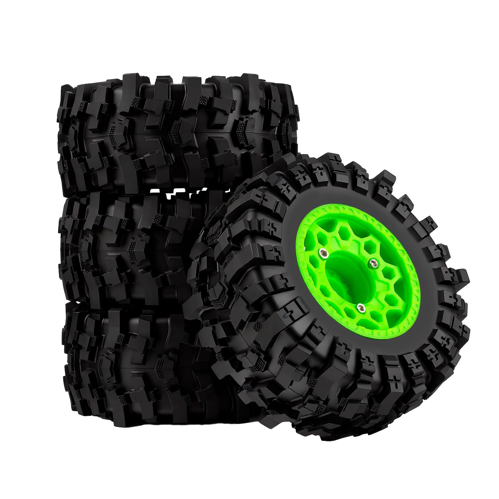 NMNRC Plastic RC Short Course Truck Wheels and Rubber Tires & 12MM 14MM 17MM Hex Kit for 1/10 Axial SCX10 II III Redcat Gen7 Gen8 TRX4 Senton Slash 4×4 2WD Series Upgrade Part Green
