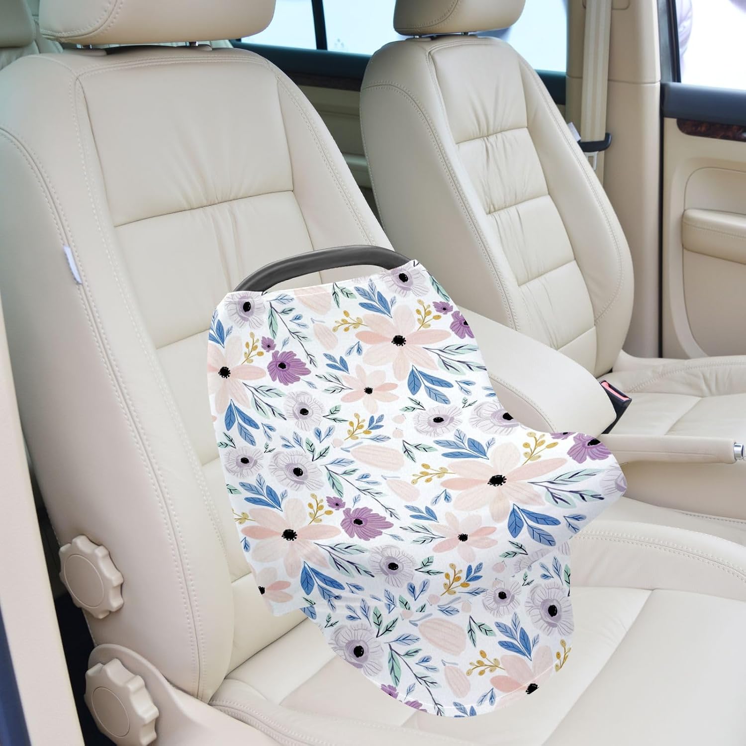 Car Seat Cover Nursing Breastfeeding Cover for Privacy Floral Print Carseat Canopy for Girls (Purple)