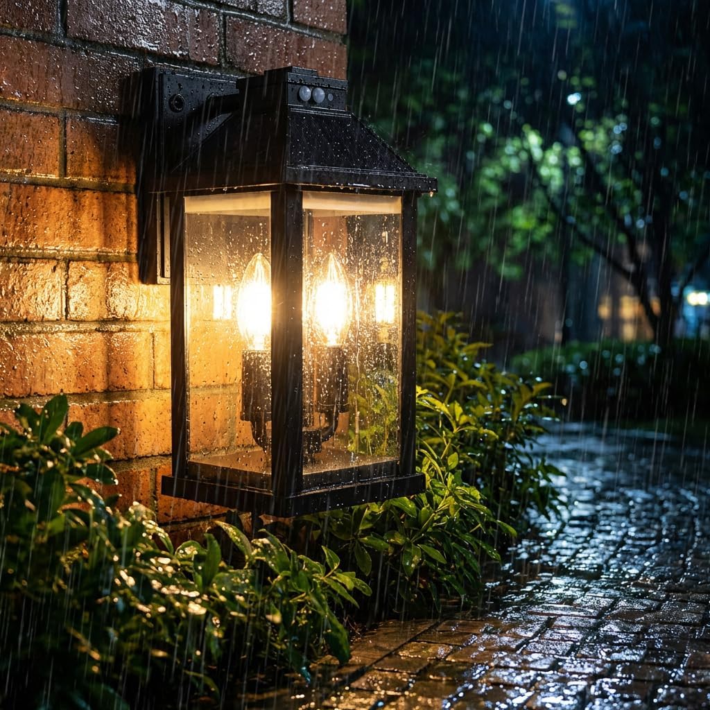 Solar Wall Light Outdoor Waterproof: Solar Porch Lights with 3 Lighting Modes & Motion Sensor - Dusk to Dawn Sconce Lantern Lamp Fixture for Garage Shed Barn Yard Garden Front Door (2 Pack)