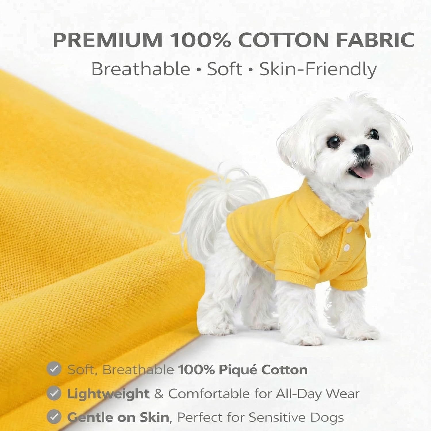 lovelonglong Basic Dog Polo Shirts Premium Cotton, Polo T-Shirts for Large Medium Small Dogs with a Two-Button Collar Blank Color Yellow XL image 2