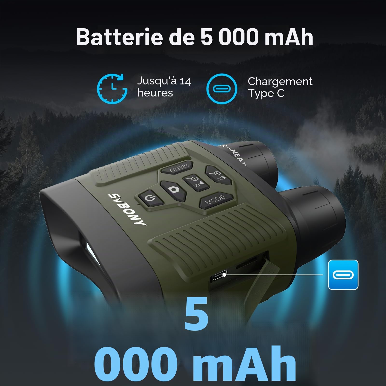 Svbony Jumelle Vision Nocturne, Zoom Numérique 8X, 3" HD Infrarouge Élevé Vidéo 4K et Image 36MP, 5000mAh Rechargeable Lunette Vision Nocturne, Jumelle Nocturne pour Chasse avec Carte TF 32 Go