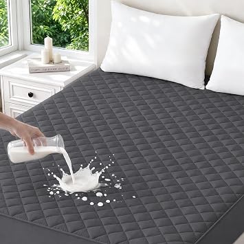 Safe and Sound Quilted Fitted Mattress Pad Cover, Waterproof Mattress Protector, Deep Pocket Elastic Fits Up to 18, Breathable Soft Alternative Filling Mattress Pad California King
