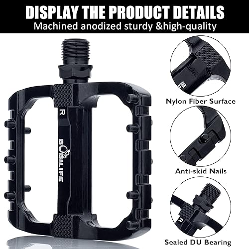 Miniatura 4 de Pedales de bicicleta de montaña con rodamientos lisos, pedales planos de bicicleta MTB, aluminio de 916 pulgadas, rodamientos sellados, plataforma
