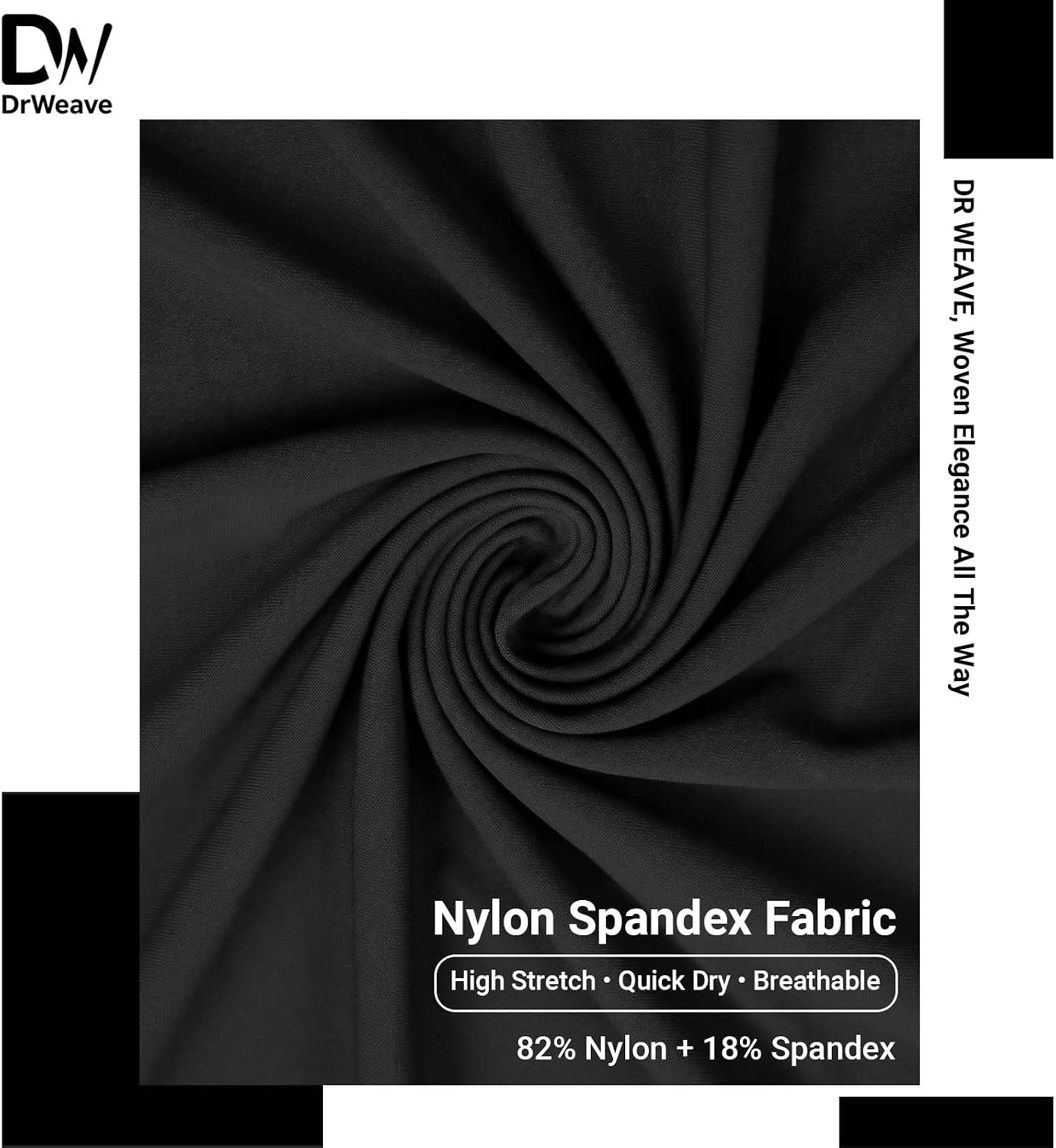 Nylon Spandex Fabric by The Yard, 59 Inch Wide (Black,3 Yard)