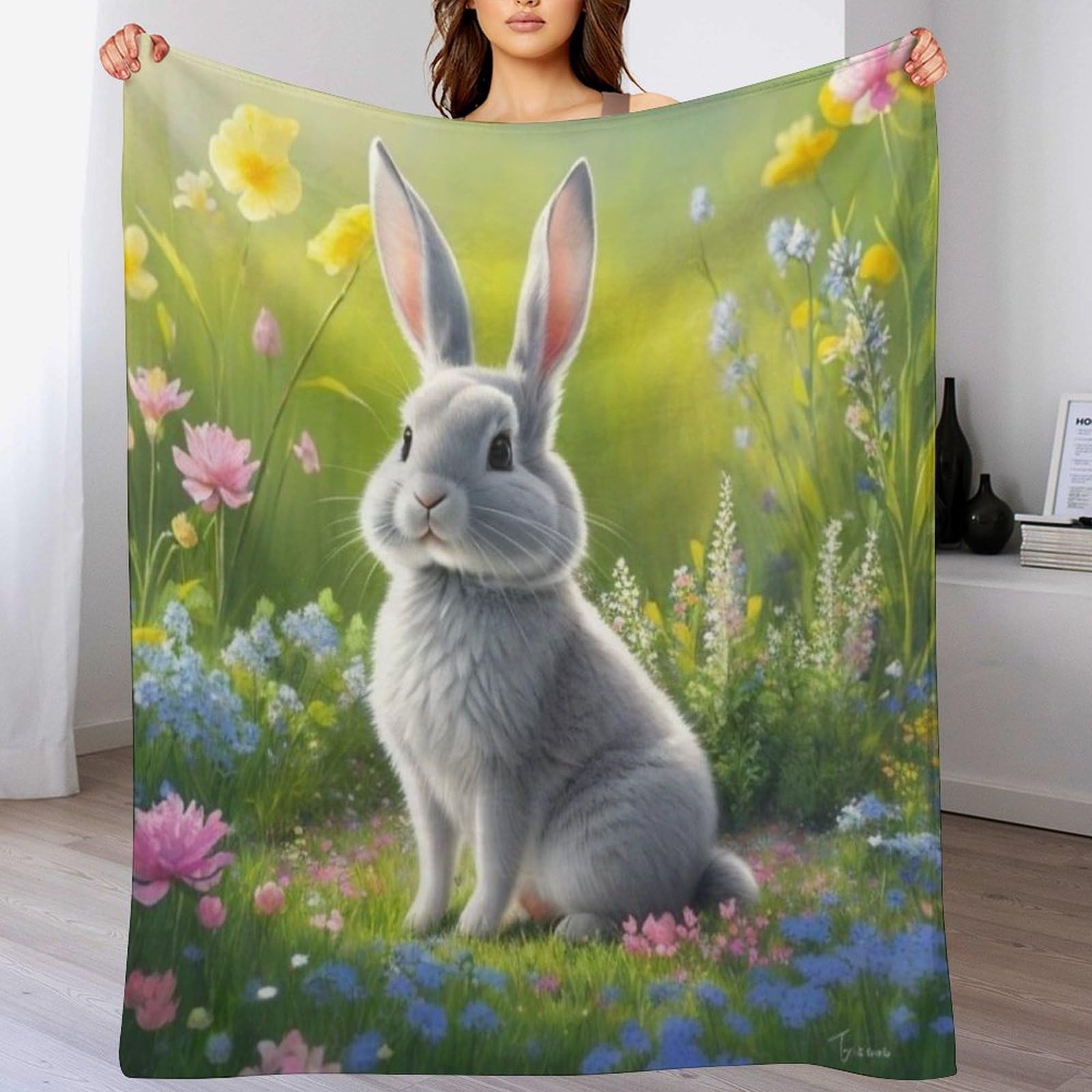 Couverture polaire lapin mignon plaid 100x130cm léger pour lit