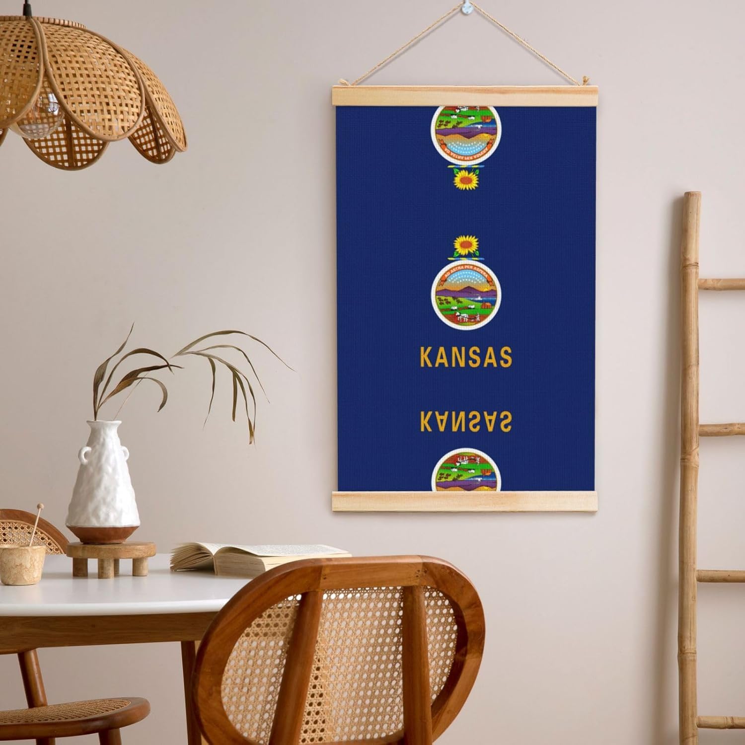 Kansas State Flag Print Poster Hanger,Hanging Poster, Poster Frame,Wood Poster Hanger, For Wall Hanging