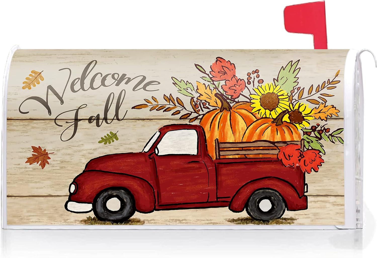 Texupday Fall Red Truck Sunflower Pumpkin Harvest