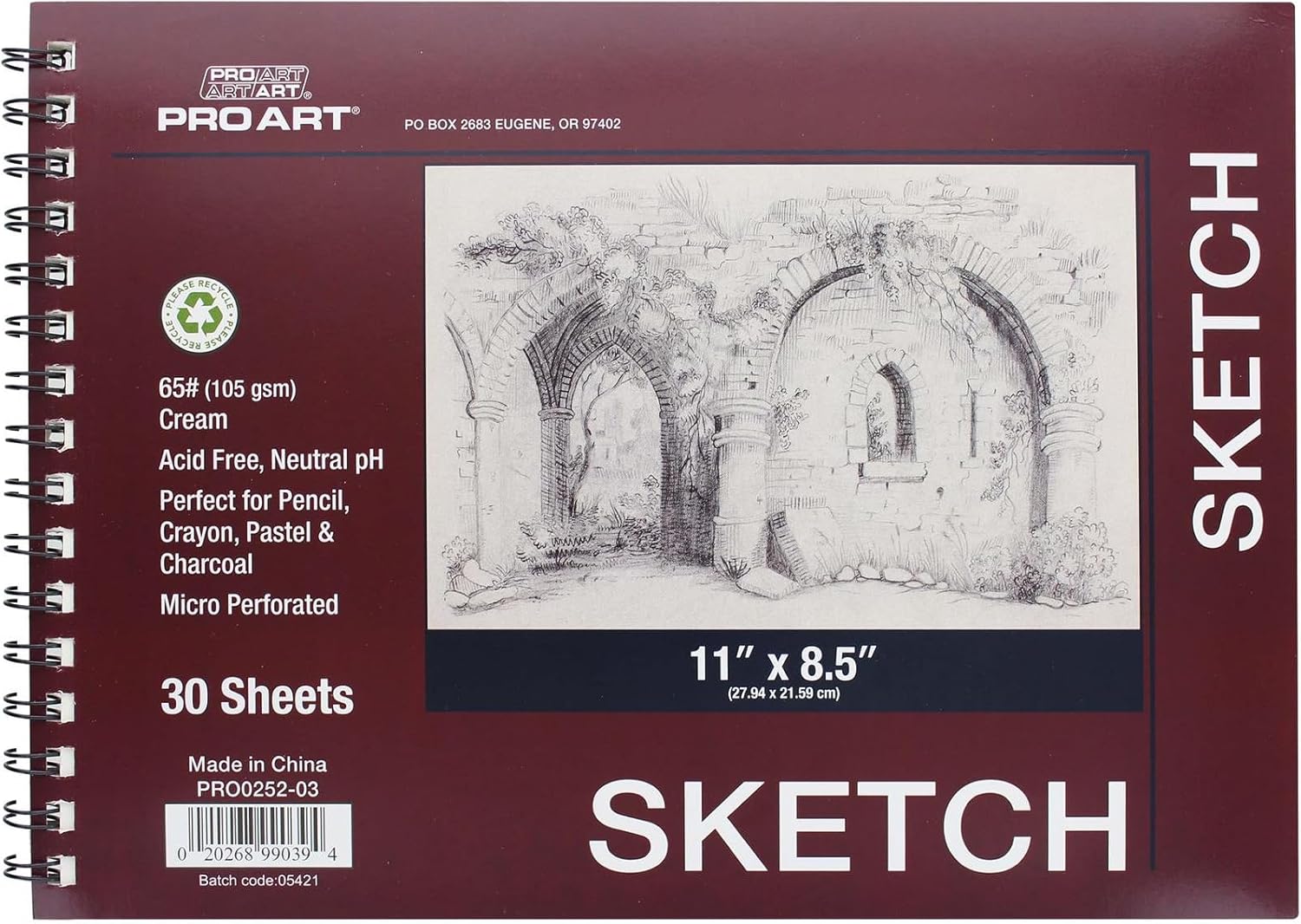 Pro Art スケッチパッド 8.5インチ×11インチ 30枚 65ポンド サイド