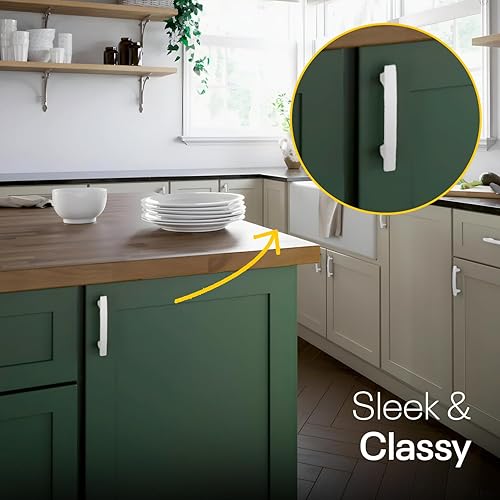 Miniatura 6 de Manijas de cocina blancas para gabinetes, 3 pulgadas de agujero a agujero, 5 pulgadas de longitud, paquete de 10 manijas de gabinete de cocina,