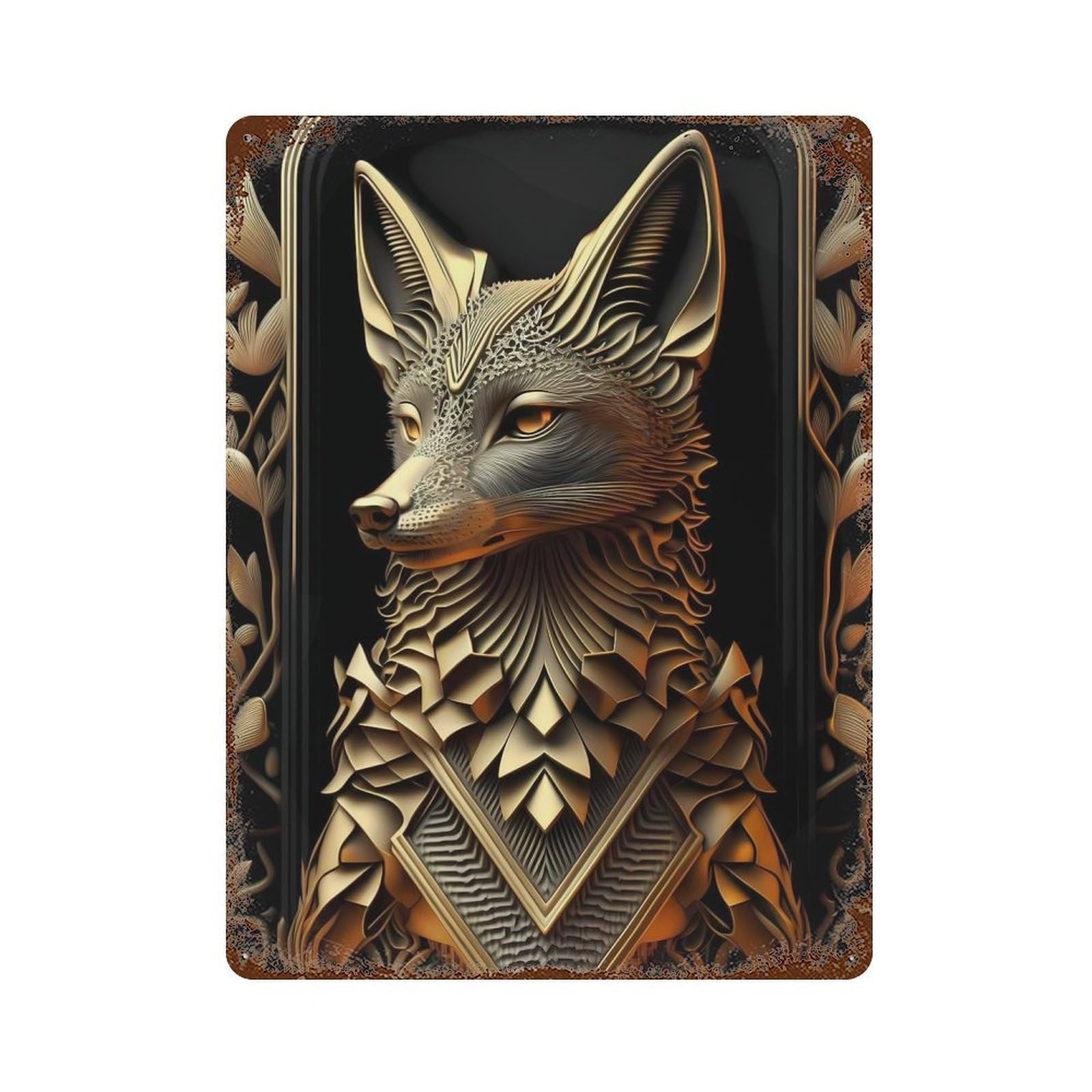 Golden Fox Portrait Decorative Tin Sign 15.7"x11.8", Vintage Wall Decor for Garage, Pub Or Kitchen
