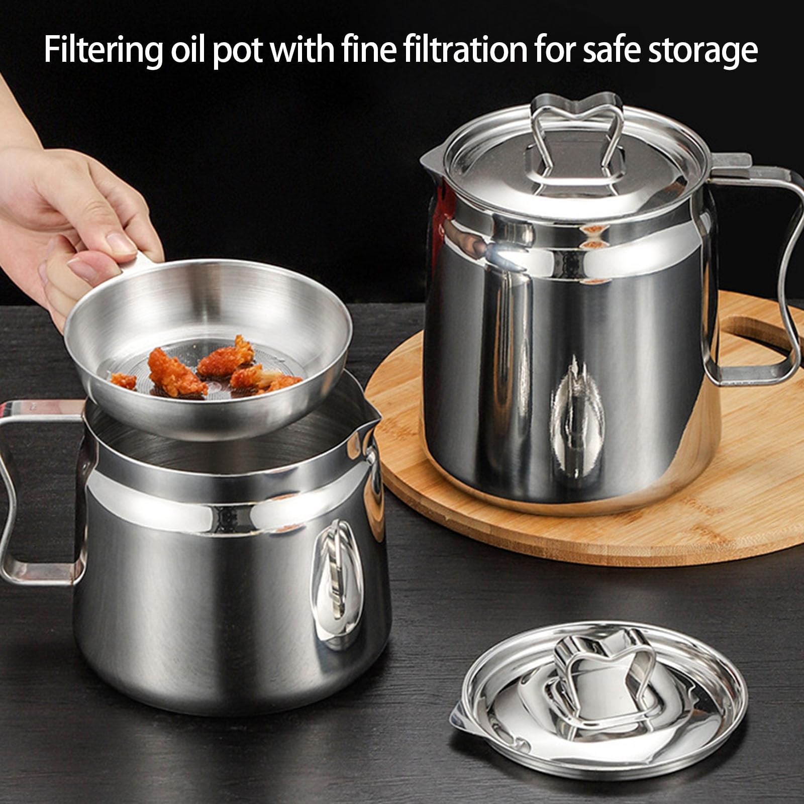 Recipiente de filtro de aceite de acero inoxidable de alta capacidad, tapa y colador, sartenes para camping, cocina al aire libre, caldera de filtro de aceite de grado alimenticio