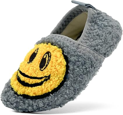 sharllen Smile Face Slippers Kids Girls Boys Plush Cute Warm Soft Happy Face Socks Shoes Fuzzy Cozy Non-Slip Toddler Slide Slippers for Little Big Kids