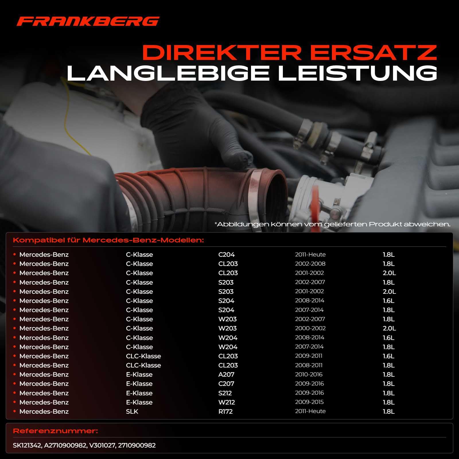 Frankberg Luftansaugschlauch Kompatibel mit C-Klasse W204 C 180 CGI C 180 Kompressor C 200 CGI C 200 Kompressor C 250 CGI C-Klasse Coupe C204 C 180-250 Replace# 2710900982