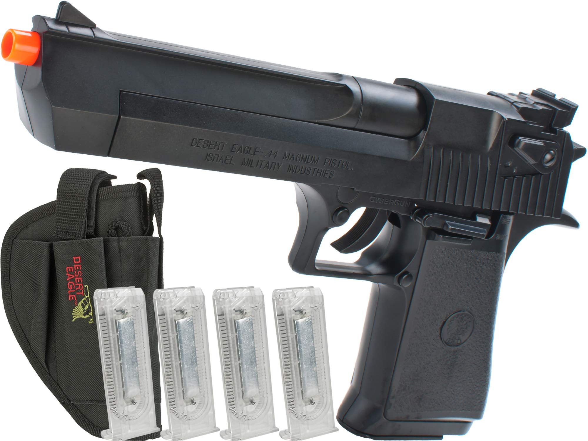 Evike Airsoft - De.sert Eagle Licensed Magnu.m 44 Airsoft PIS.tol (Color: Black w/ 4 Extra Mags & Holster)