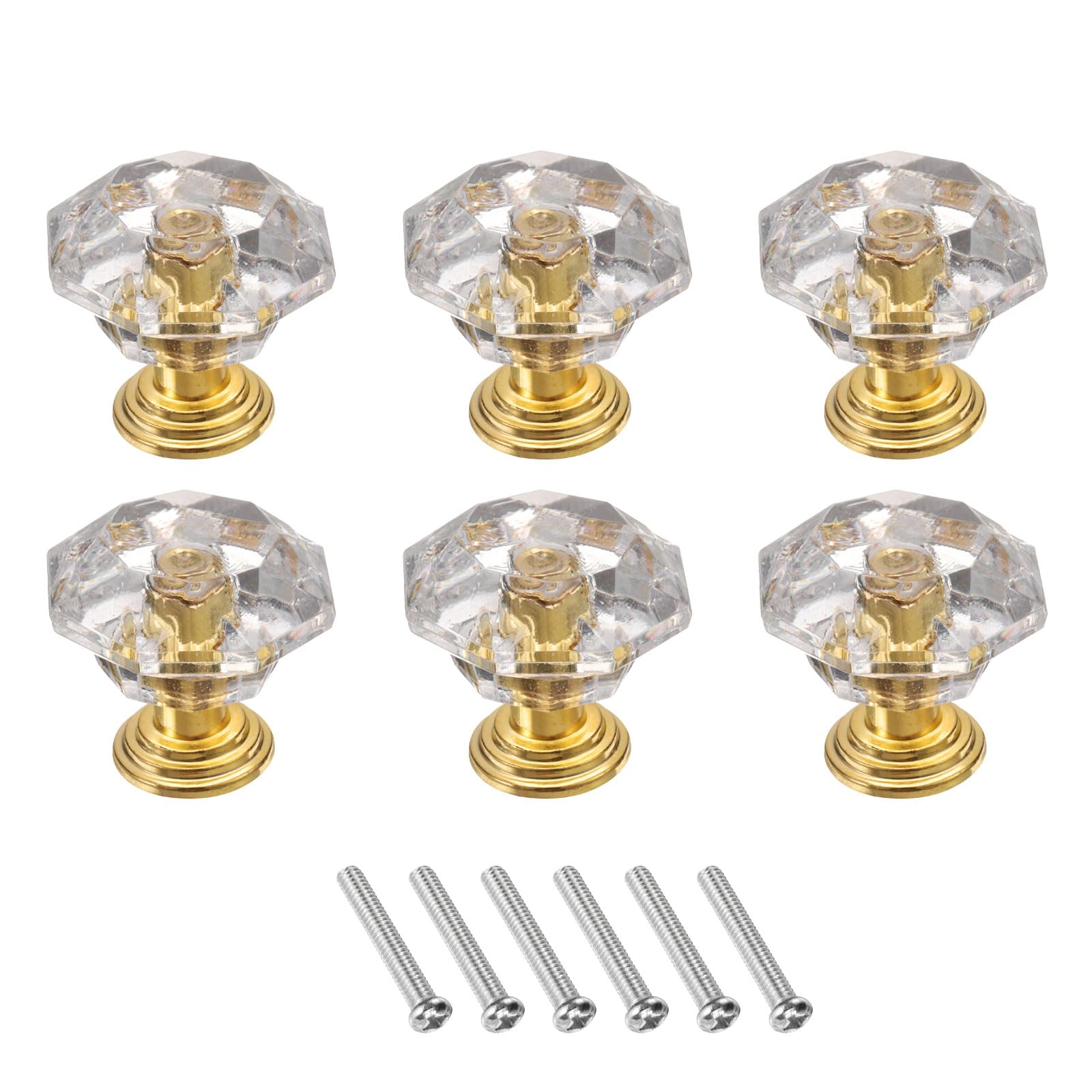 Boutons de tiroir en cristal transparent doré 24mm poignée de meuble armoire commode