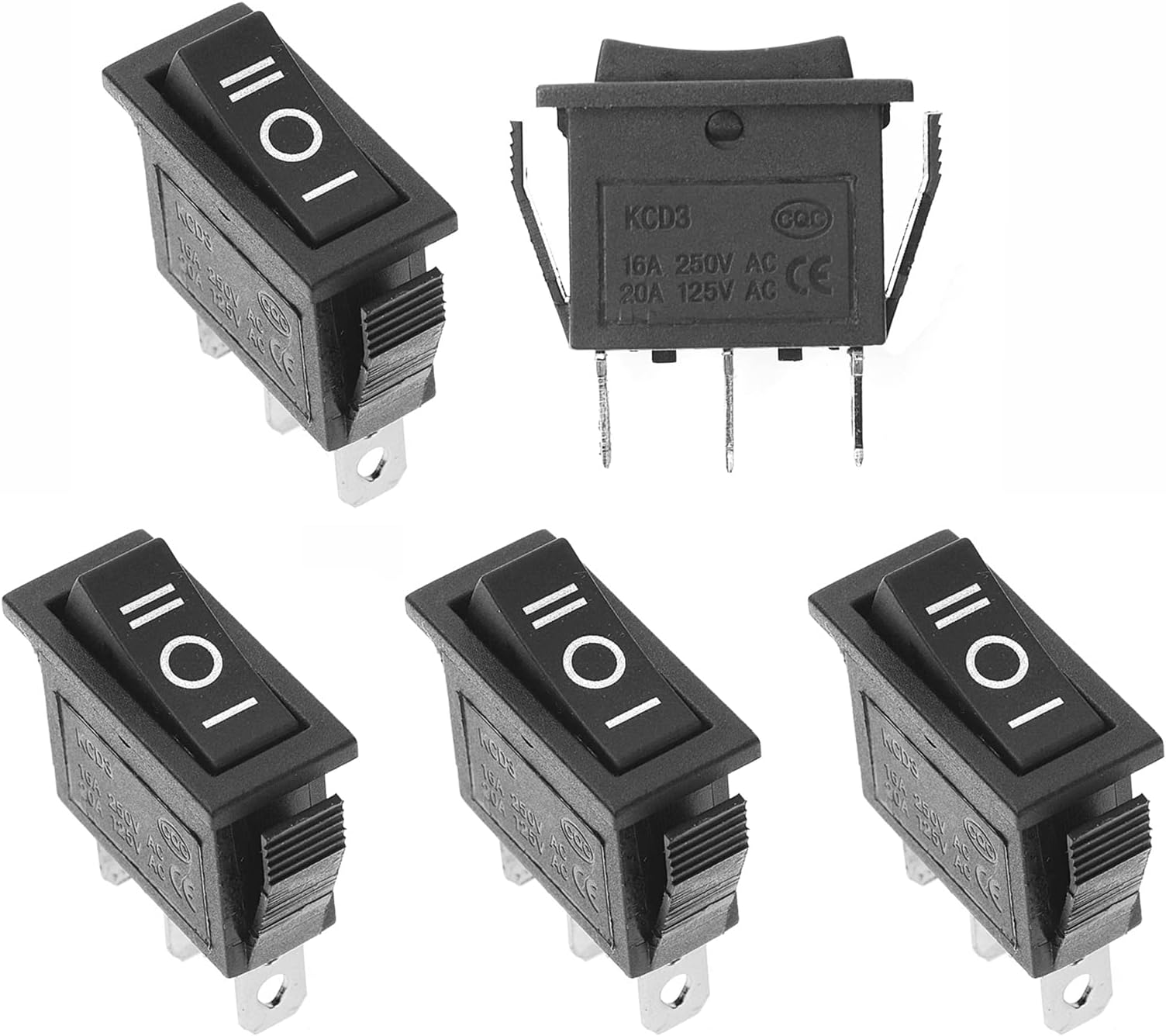 QTEATAK 5Pcs SPDT 3 Pins 3 Position ON/Off/ON Toggle Rocker Switch AC 15A/250V 20A/125V for Car Boat KCD3