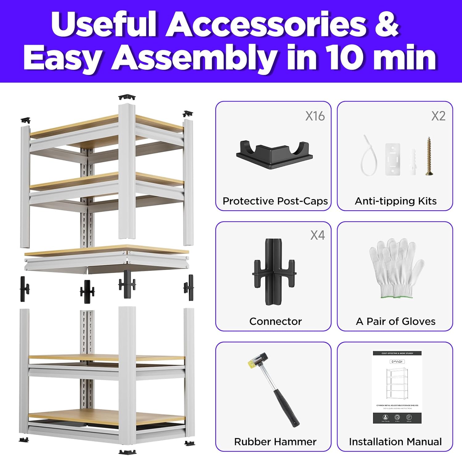 5-Tier 24”W X 15.7”D X 60”H Utility Shelves 1500LBS Shelves for Garage Storage Adjustable Unit Rack Metal Shelving (White)