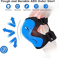 Vista 3 de Rodilleras para niños, conjunto de equipo de protección con rodilleras, coderas y muñequeras, ideal para niñas y niños, patinaje, patineta, Azul