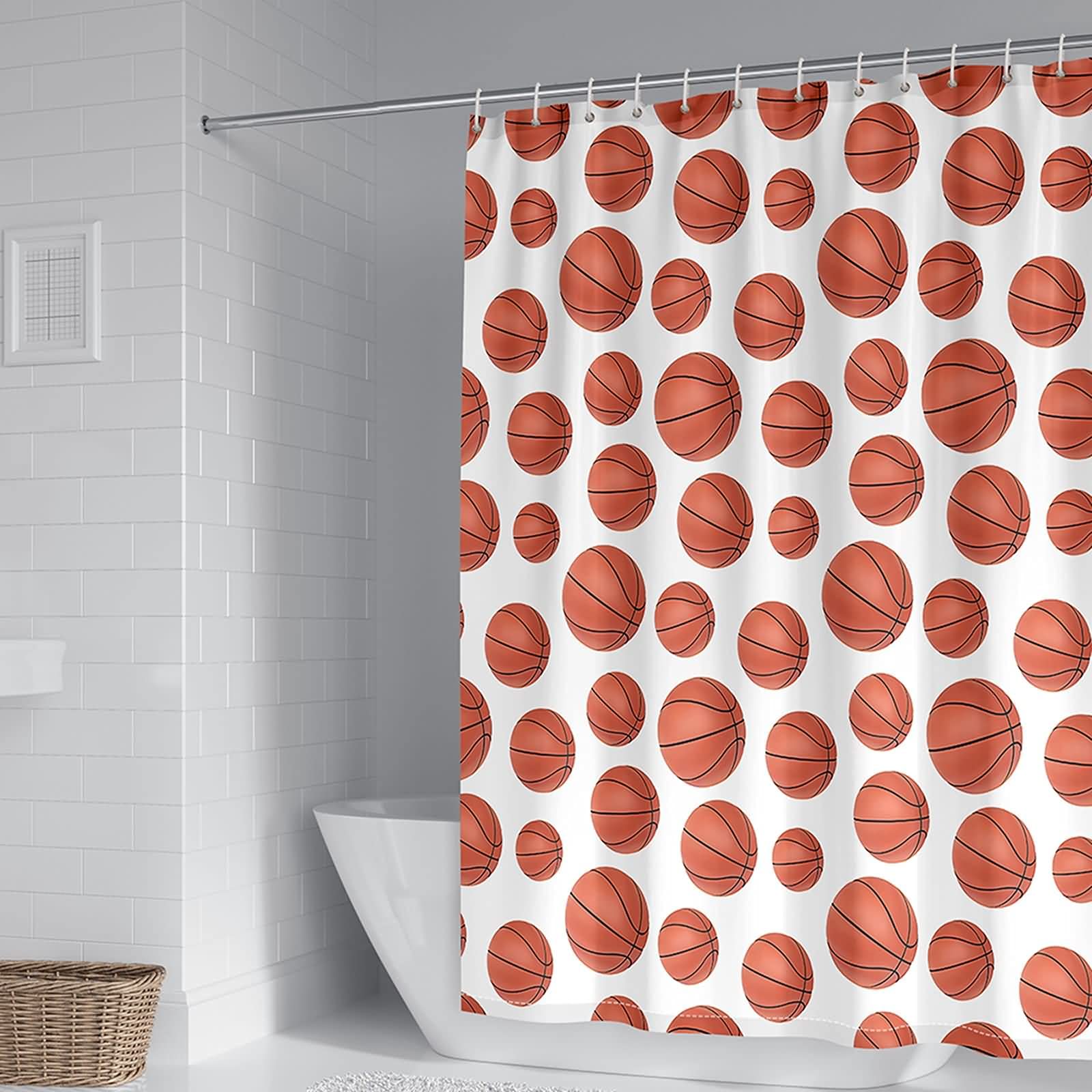 Rideau douche basketball orange anti moisissure KnSam : fini l'eau sur le sol