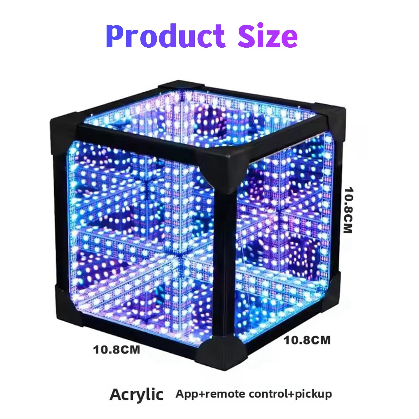Espejo Infinito LED 3D, Cubo Psicotrópico RGB con App y Mando, Iluminación Ambiental Relajante para Hogar y Oficina, USB Plug & Play, 10x10x10cm
