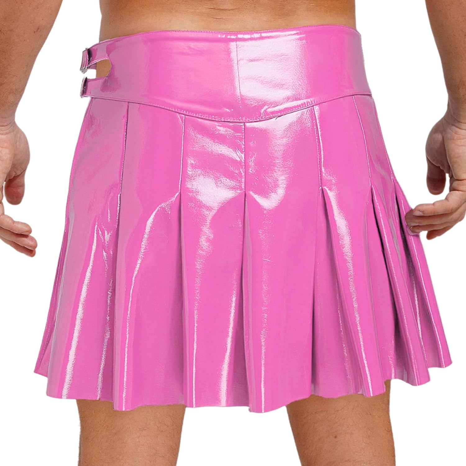 Men's Roman Pu Leather Skirt Medieval Warrior Side Slit Pleated Skirt Halloween Gladiator Kilt