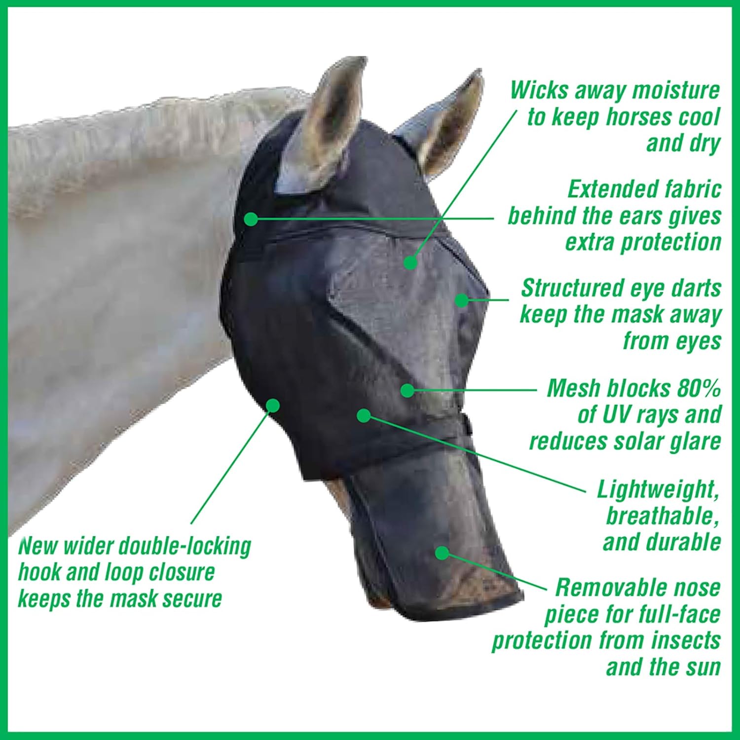 Absorbine UltraShield Equine Fly Mask, UV Protection, Horse Size Without Ears, Has Removable Nose : Pet Supplies