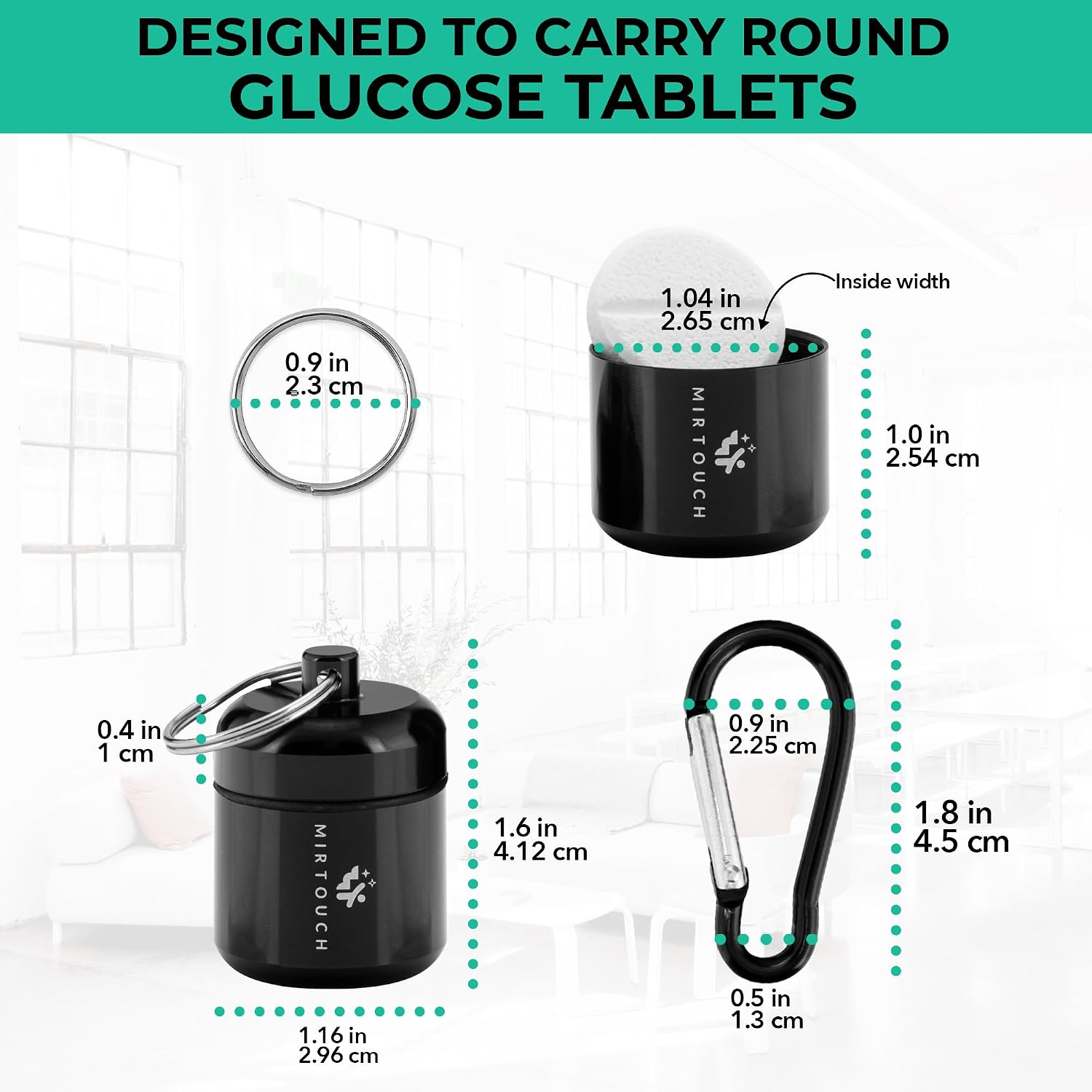 GlucoPod - Portable Keychain Pill Holder Case for Emergency Glucose Tablets & Critical Meds Discreet Waterproof for Travel Bags Pocket Purse GlucoTab Carrier with Carabiner Each Holds up to 4 Tabs 2pk