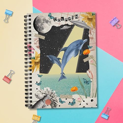 Miniatura 7 de GOLEEX Blank Spiral Notebook Dolphin Journal Collage Ruled Lined Writing Weekly Monthly Planner Vintage Durable Soft Cover Notebooks School Work