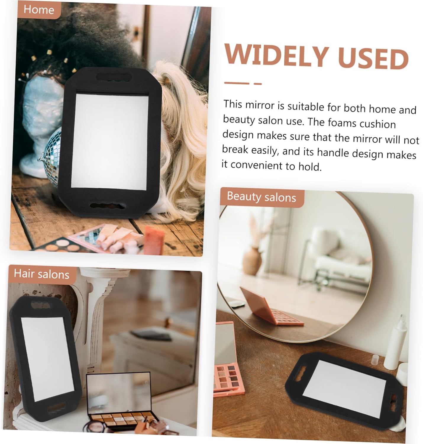 High Density Foam Frame Makeup Mirror Rectangular Unbreakable Salon Mirror for Barbers and Beauty Artists Lightweight Protective Frame for Home and Travel Use