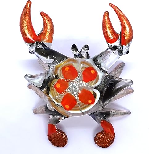 Figuras pequeñas en miniatura de cangrejo soplado a mano, arte de vidrio soplado a mano, animales de playa, regalo coleccionable para decorar el